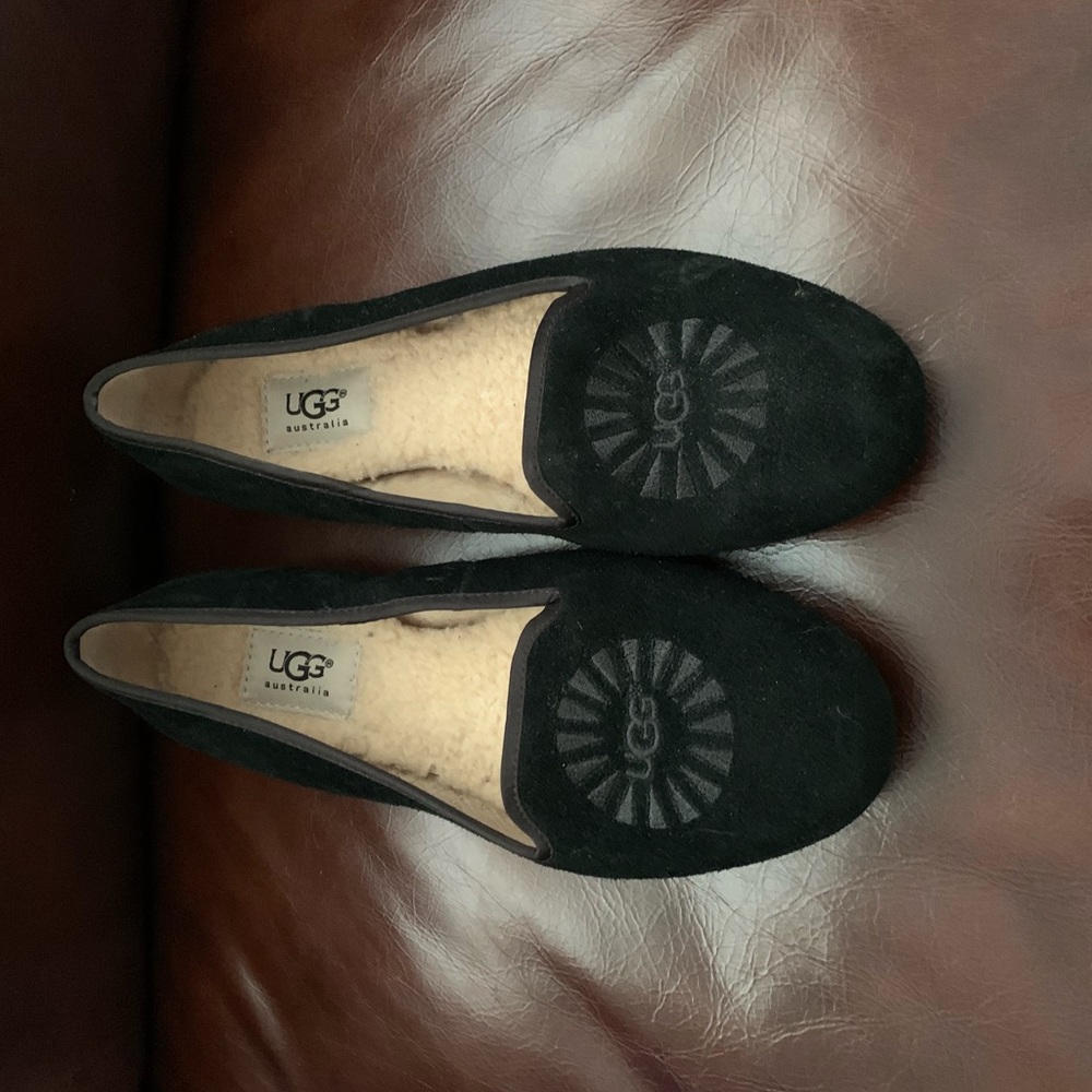 Ugg black leather flats
